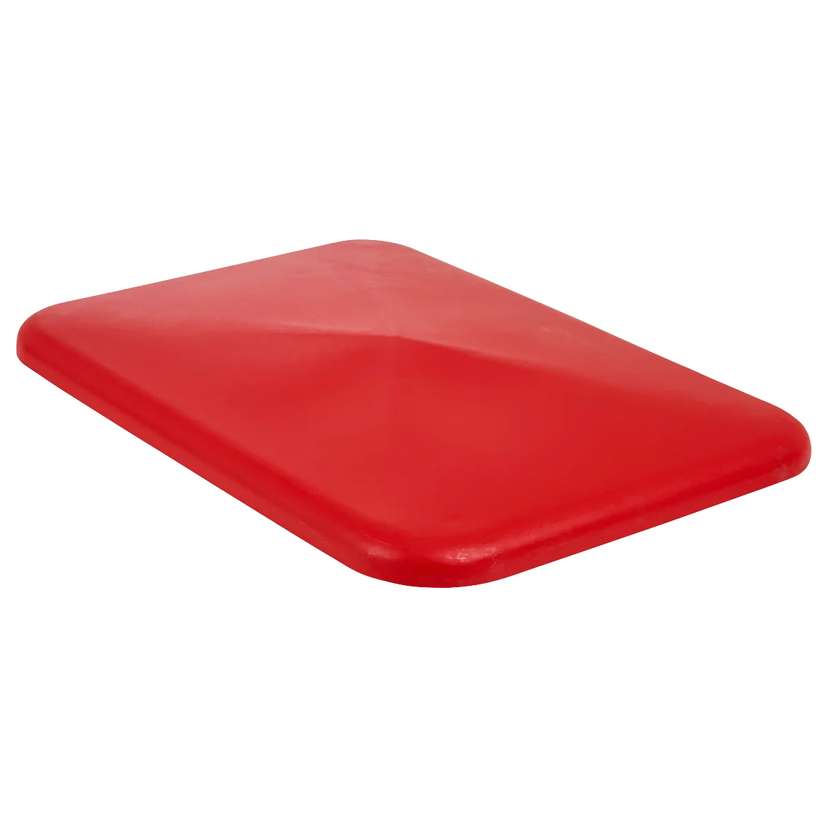 Red, rectangular plastic part with slightly rounded corners and a raised central section.