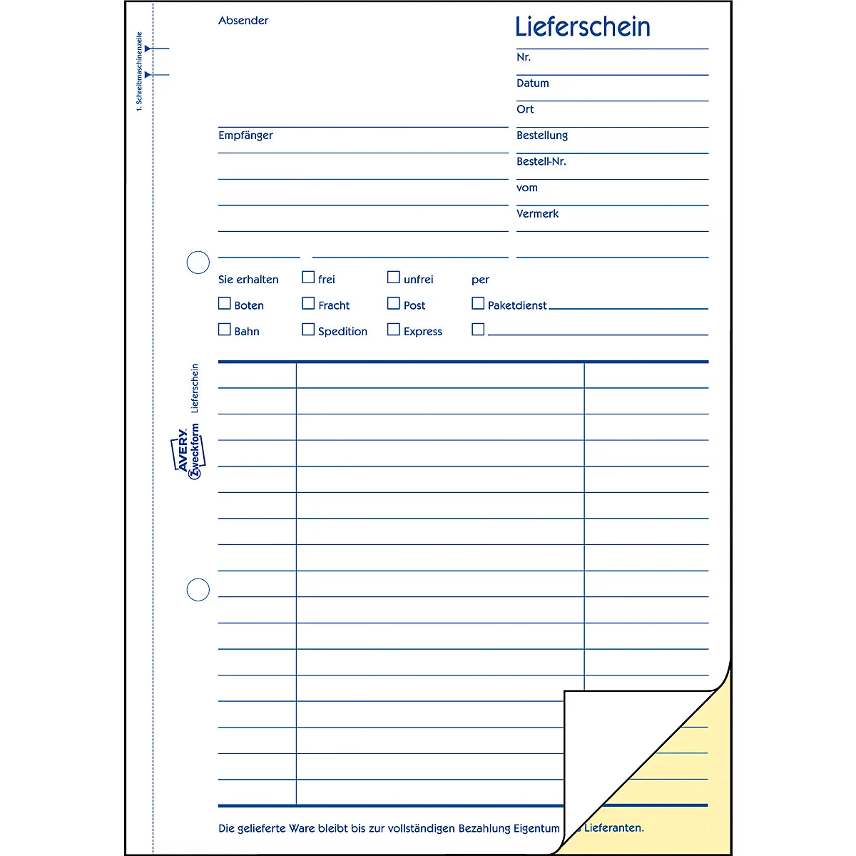 Lieferschein Avery™ Zweckform 1720-5, Format A5, 5 Bücher mit jeweils 2 x 40 Blatt, FSC®-Papier, weiß/gelb