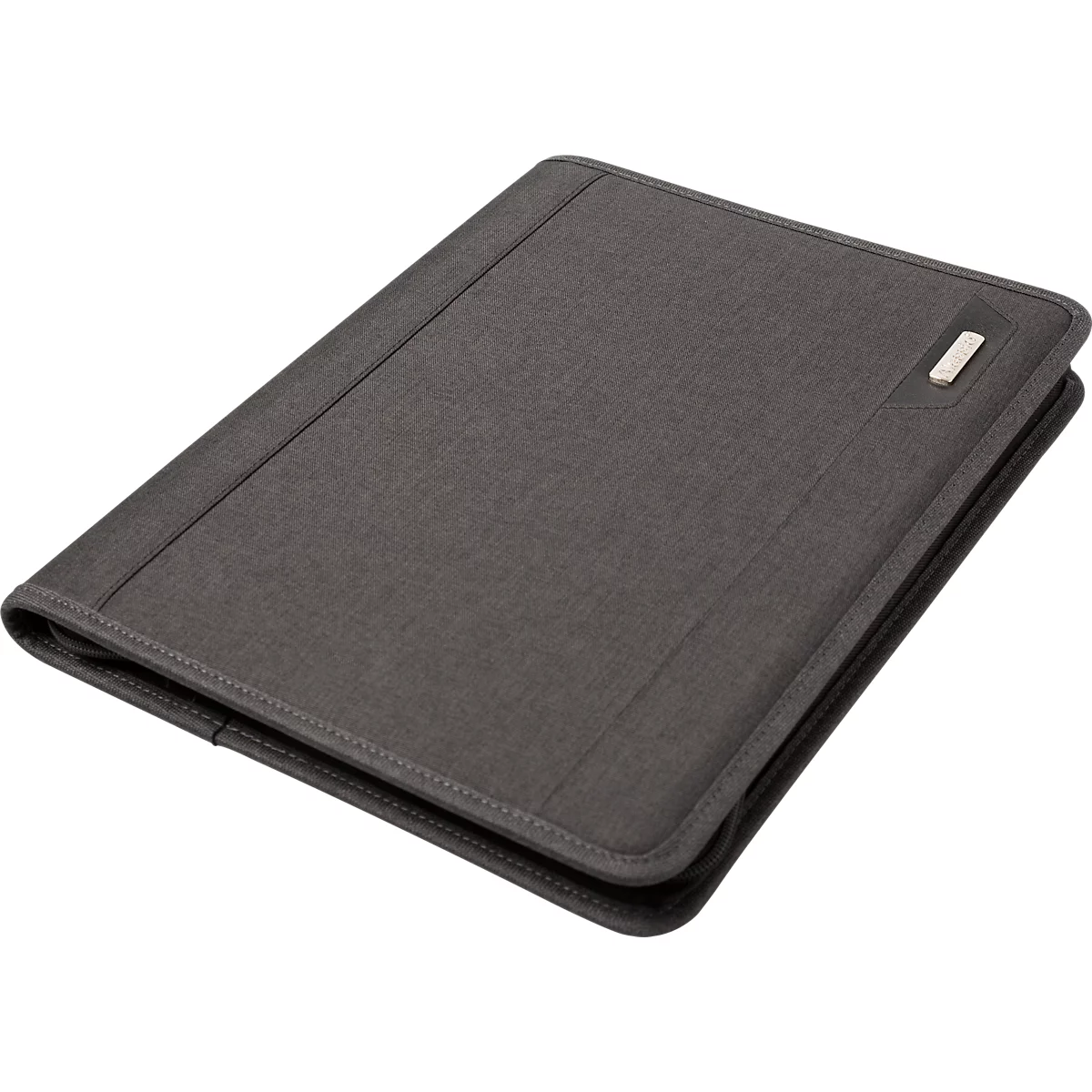 Lightpak® schrijfmap, A4, tabletvak, 2 SD-kaartvakken, documentenvak, multifunctionele riemen, penlus, schrijfblok, ringmechaniek, RPET, antraciet