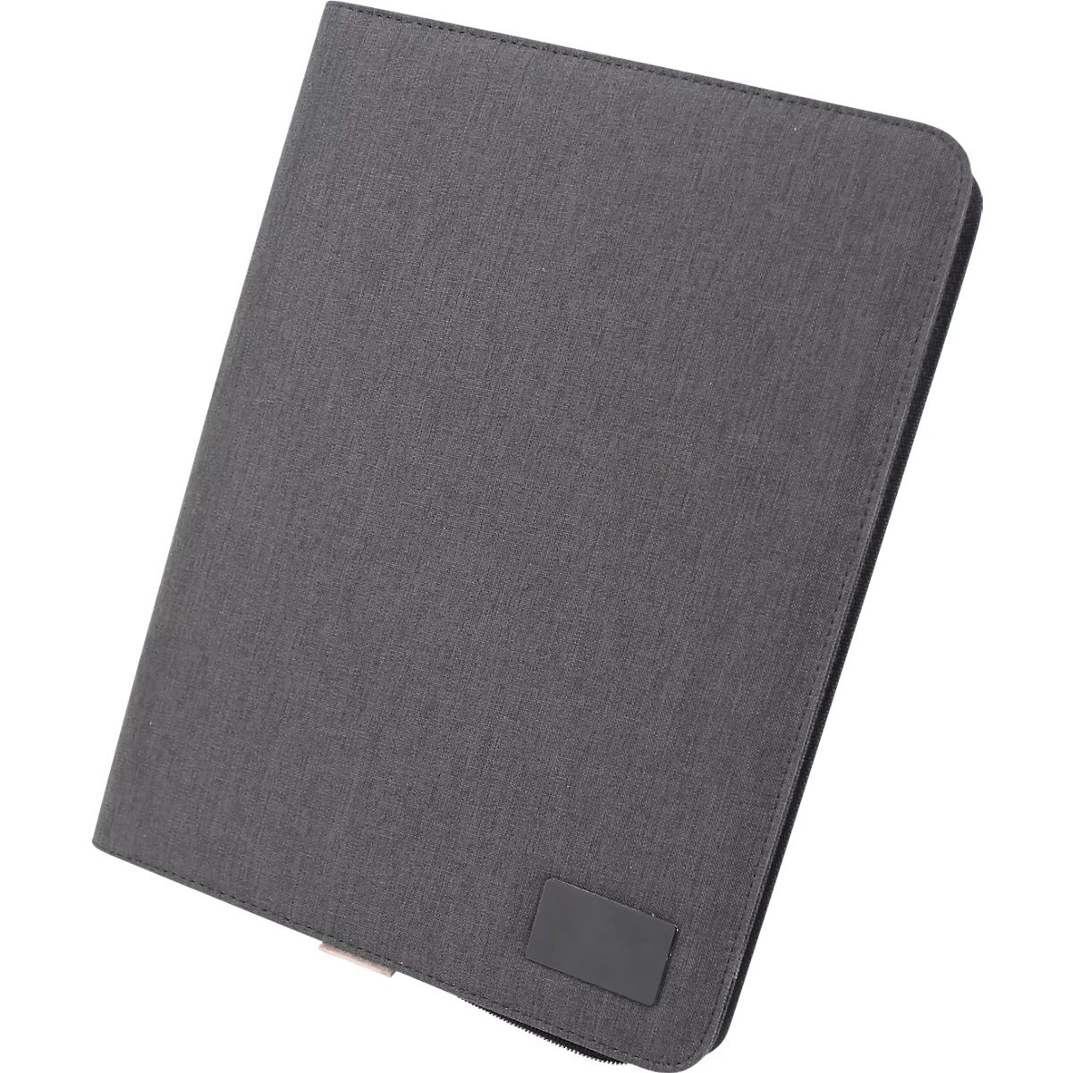 Lightpak® schrijfmap, A4, tabletvak, houder voor mobiele telefoon/tablet, multifunctionele riemen, blocnote, ritssluiting, RPET, antraciet