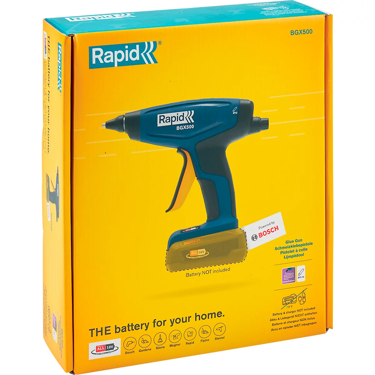 Lijmpistool Rapid BGX500, LED-display, ergonomische handgreep, incl. 2 lijmsticks, zonder oplaadbare batterij