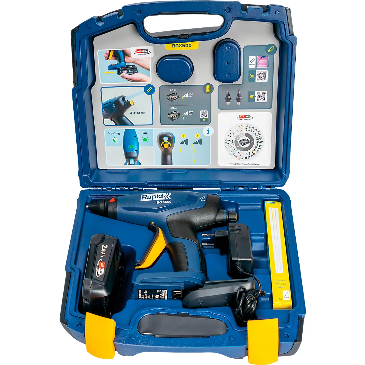 Lijmpistool Rapid BGX500 set, LED-display, ergonomische handgreep, incl. Bosch oplaadbare accu