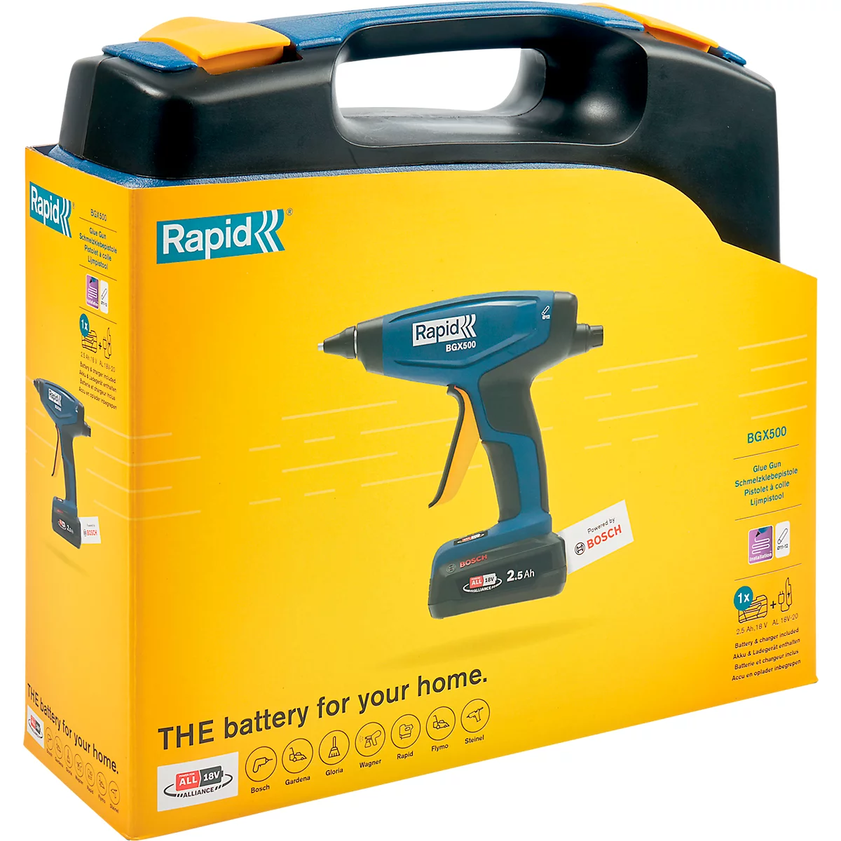 Lijmpistool Rapid BGX500 set, LED-display, ergonomische handgreep, incl. Bosch oplaadbare accu