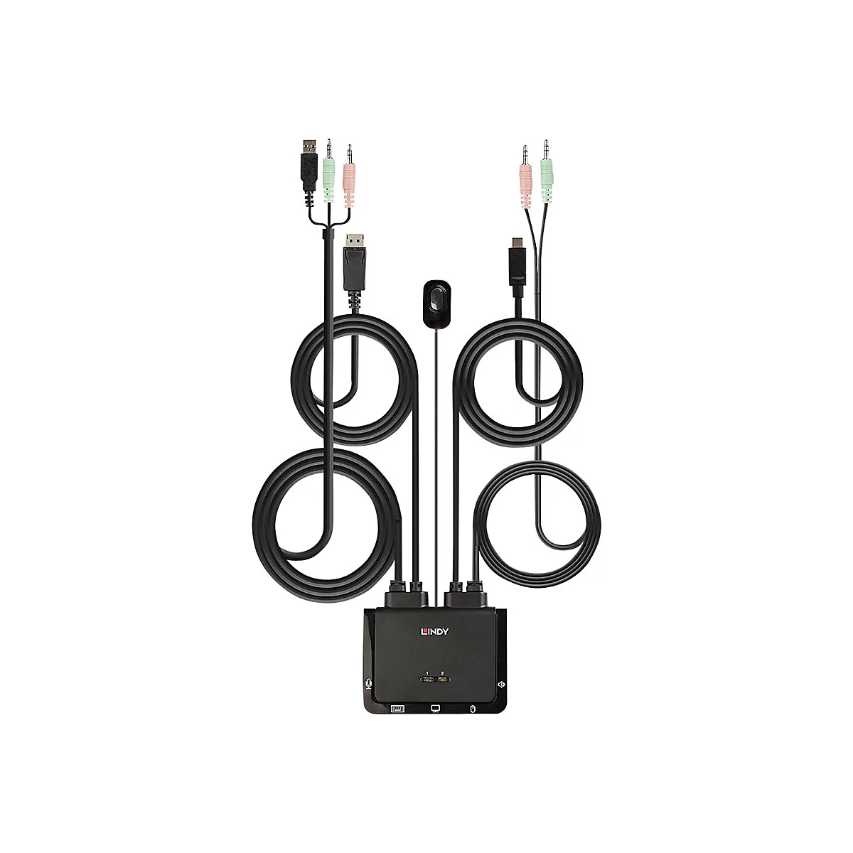Lindy 2 Port DisplayPort 1.2, USB Type C, USB 2.0 & Audio Cable KVM Switch - KVM-/Audio-Switch - 2 Anschlüsse