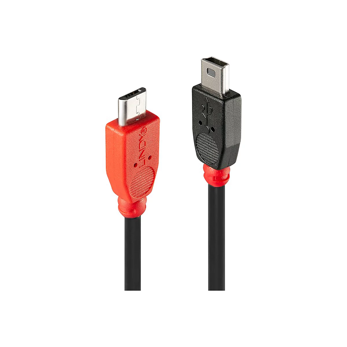 Deux câbles USB : un rouge avec micro-USB, un noir avec mini-USB. Câbles noirs.