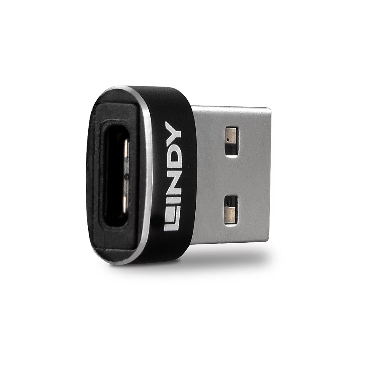 Adaptateur USB noir avec connecteur argenté et lettrage LINDY.