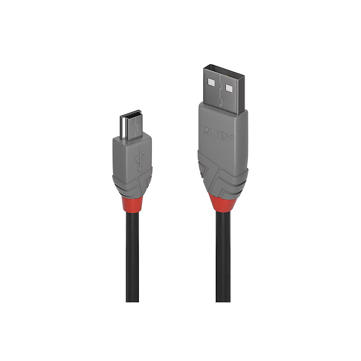 USB-Kabel, grau-rot. Am einen Ende USB, am anderen Micro-USB. Auf dem Gehäuse steht LINY.