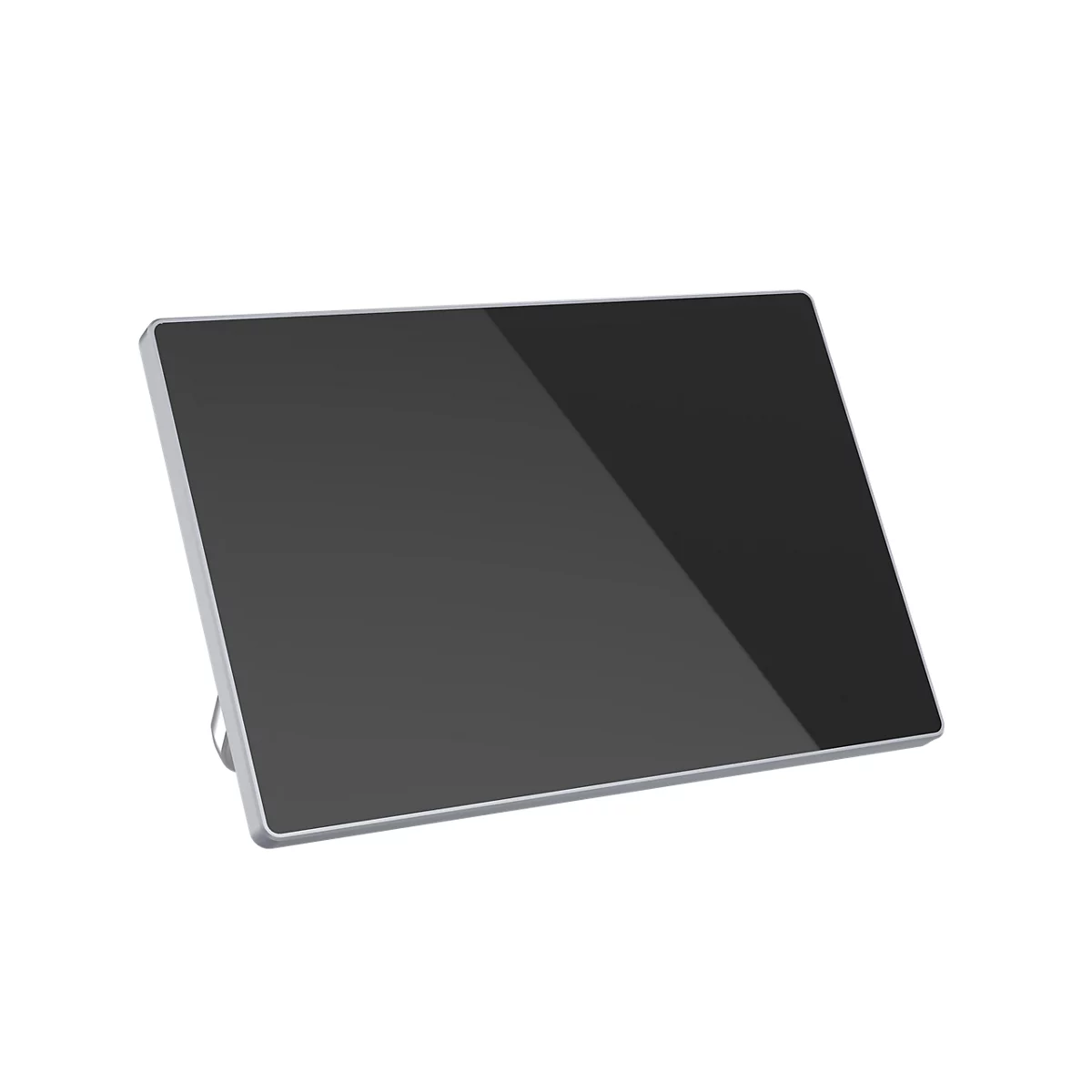 Digitaler Bilderrahmen mit schwarzem Display vor weißem Hintergrund.