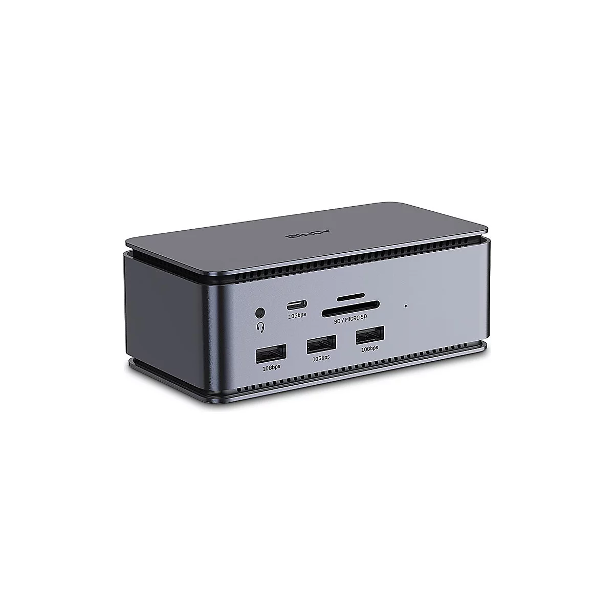 Grauer Dockingstation mit USB- und SD-AnschlÃ¼ssen, sowie Audio-Ausgang. 'MEDION' Schriftzug auf der Oberseite.
