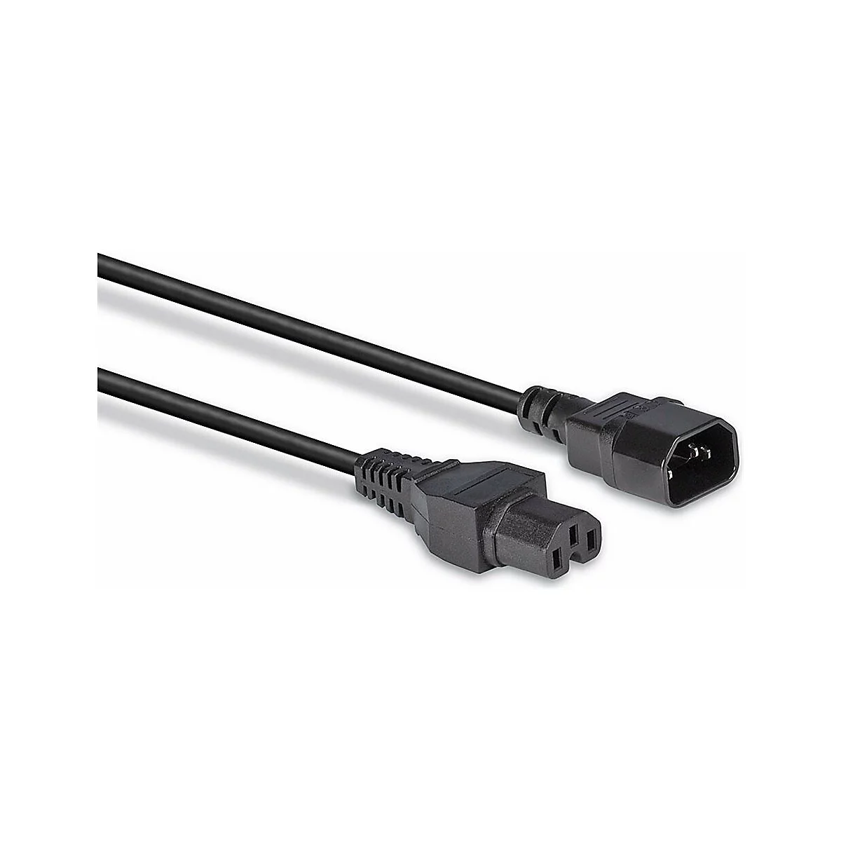 Schwarzes Netzkabel mit zwei Steckern. Stecker für Stromanschluss.