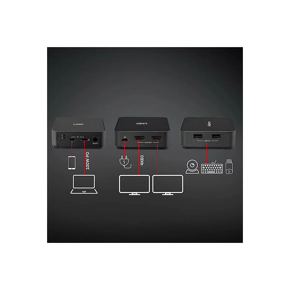 Lindy - KVM-Switch - 4K60 - 2 x KVM/Audio/USB - Desktop
