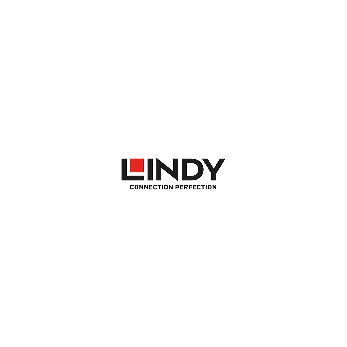 Lindy Firmenlogo mit rotem Quadrat über dem L und dem Slogan Connection Perfection.