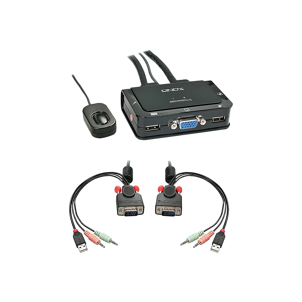 Lindy VGA KVM Switch Compact USB 2.0 Audio 2 Port - KVM-/Audio-/USB-Switch - 2 x KVM/Audio/USB - 1 lokaler Benutzer - Desktop