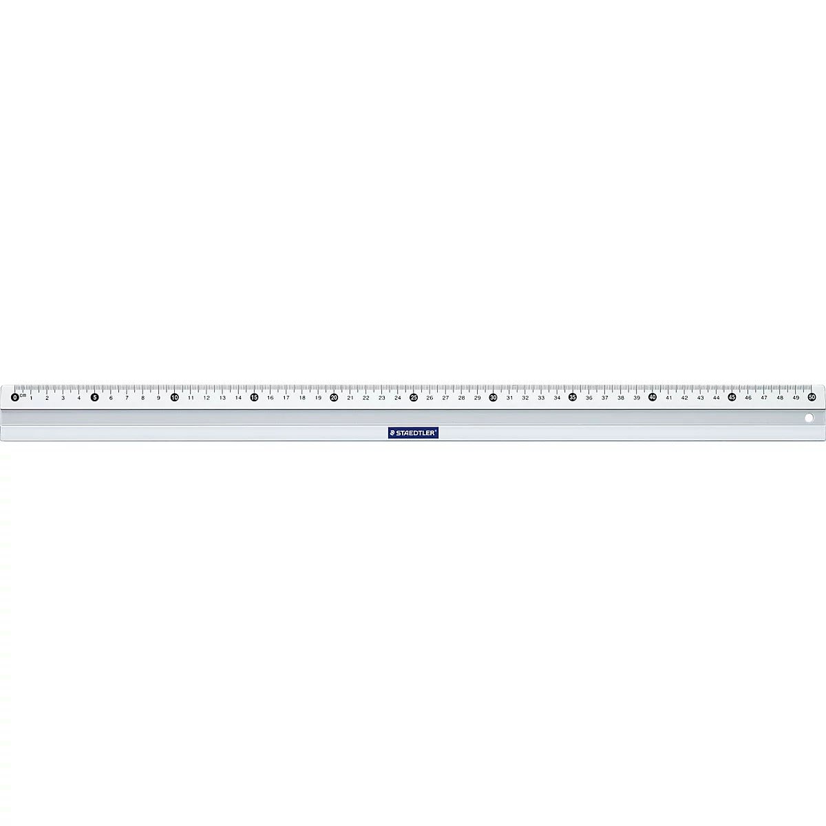 Lineal Staedtler Mars, für Rechtshänder, Länge 50 cm/500 mm, abriebfeste cm- & mm-Einteilung, mit Tuschekante, rutschfest, Aluminium, silber