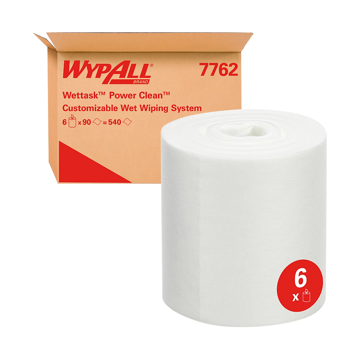 Lingettes Kimberly Clark Kimtech® Wettask™ DSX, pour distributeur de lingettes, 6 rouleaux de 90 lingettes, indéchirables &amp; absorbantes, blanc