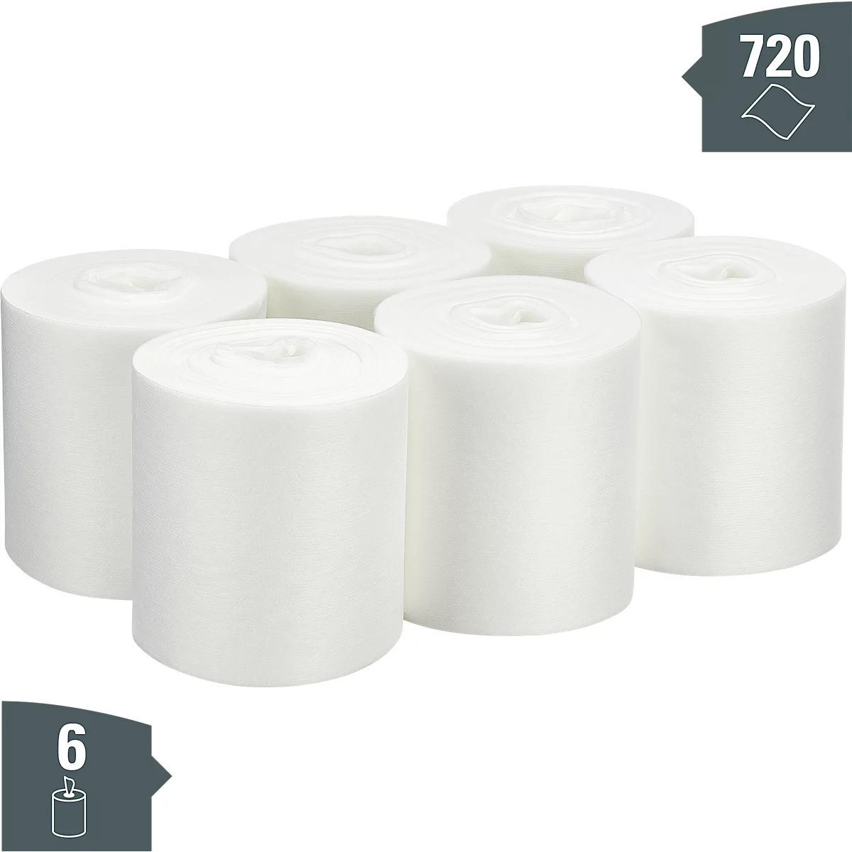 Lingettes Kimberly Clark WypAll® Wettask™ Low Lint, pour produits de nettoyage, absorbantes &amp; résistantes à la déchirure, 6 rouleaux de 120 lingettes, L 305 x l 150 mm, blanc