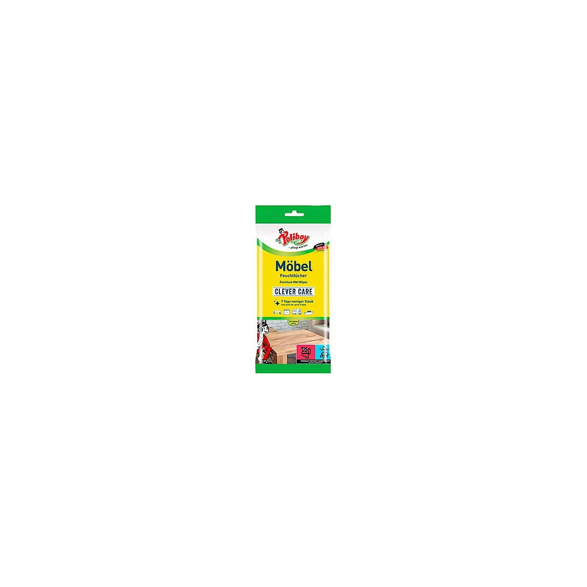 Lingettes nettoyantes jetables pour meubles POLIBOY, antistatiques, sans traces, certifiées FSC, paquet de 24 pièces
