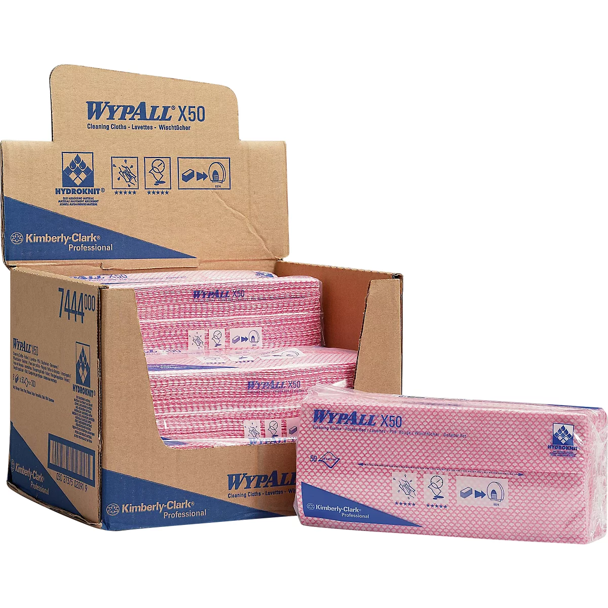 Lingettes WypAll® X50, L 247 x L 418 mm, Interfold, qualité alimentaire, 6 x 50 pièces, rouge