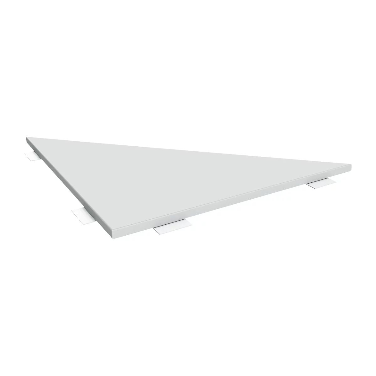 Triangular white panel with white supports at the corners.