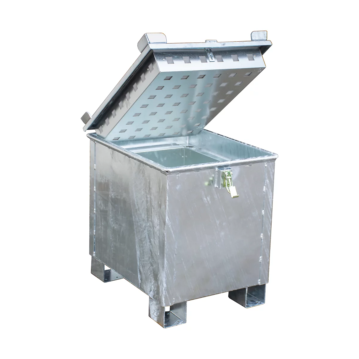 Lithium-ionen-magazijnbak LIL 90, plaatstaal, afsluitbaar deksel, 3-voudig stapelbaar, B 600 x D 800 mm