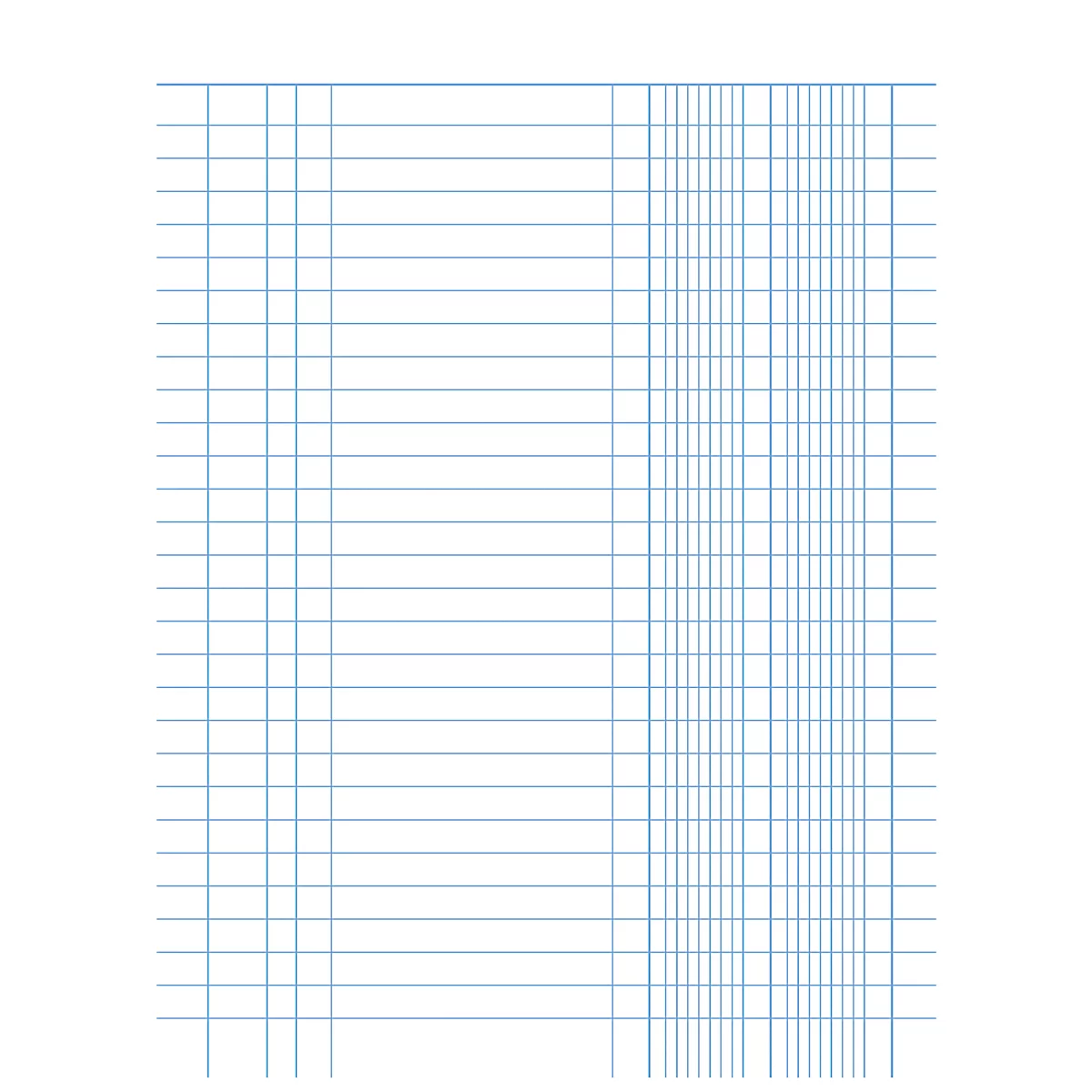Une feuille de papier quadrillé vierge avec des lignes bleu clair, divisée en lignes verticales et horizontales.