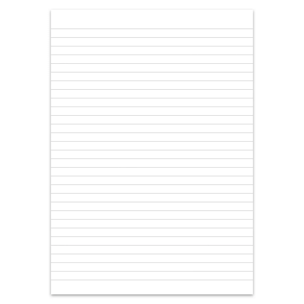Papier blanc ligné, orienté verticalement.