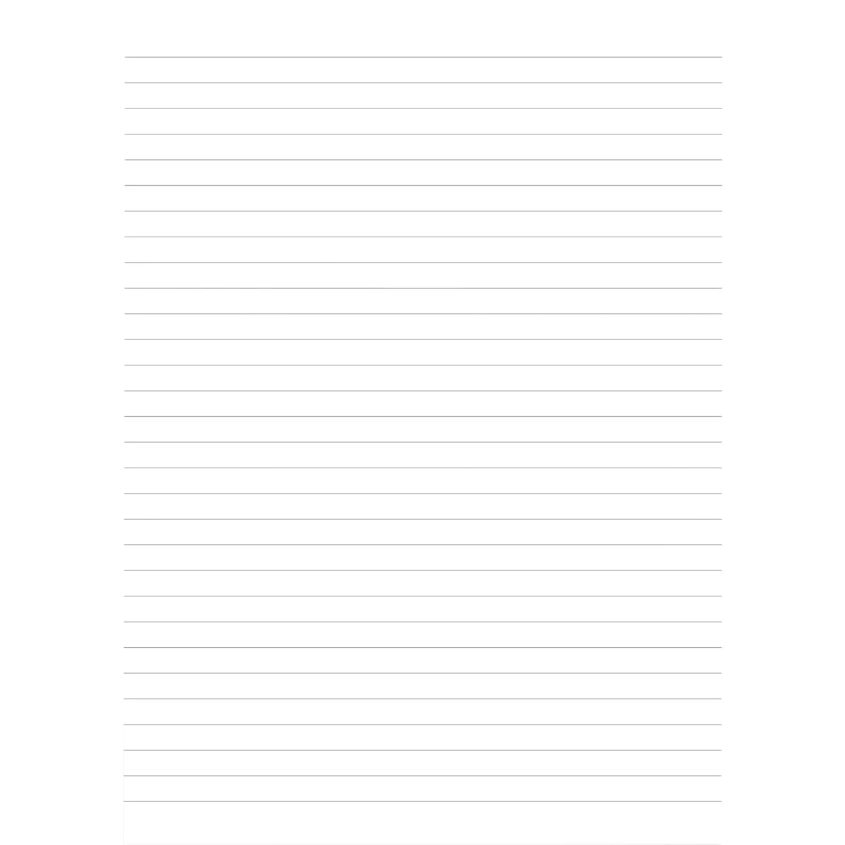 Feuille de papier blanche avec des lignes grises horizontales. Convient aux notes manuscrites.