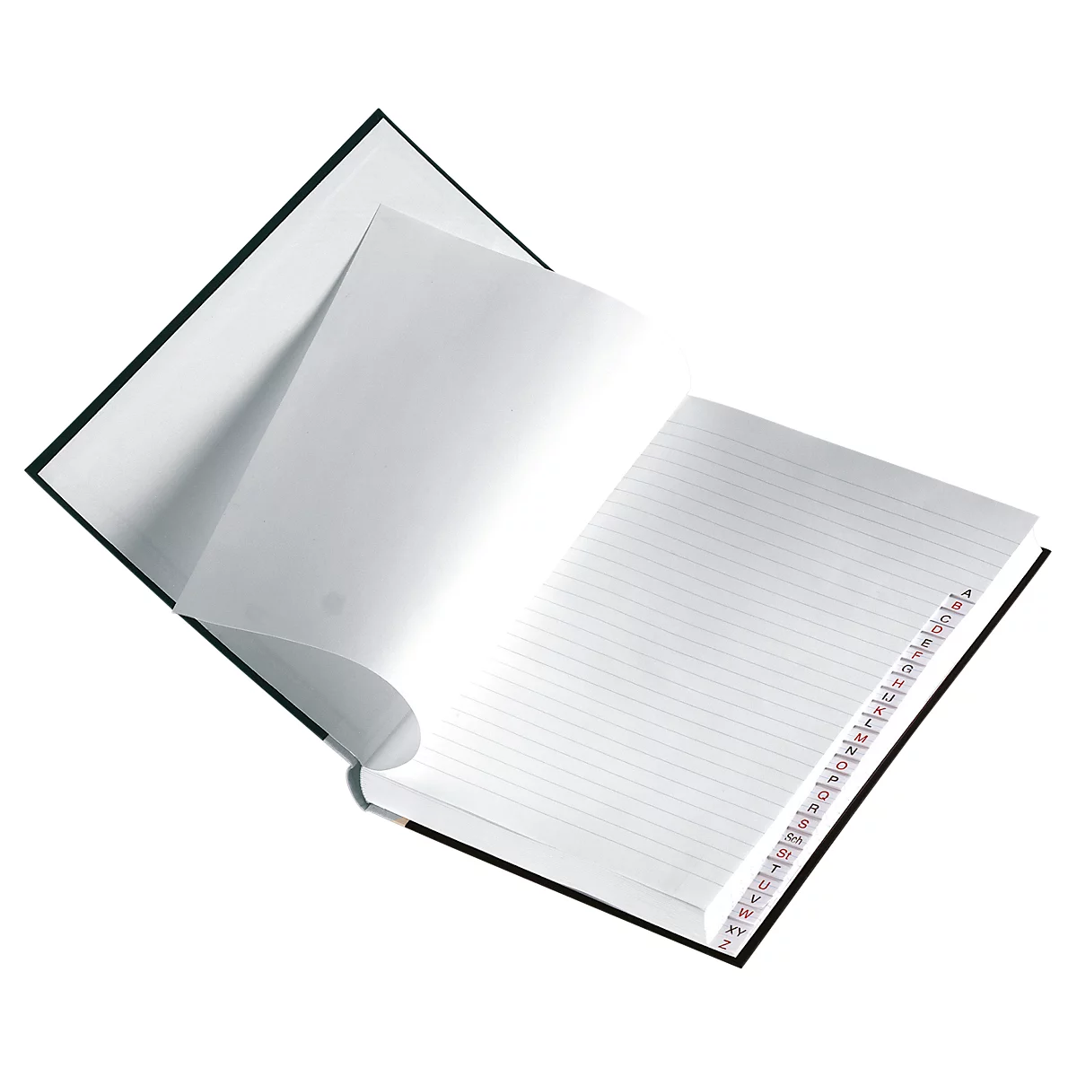 Un carnet ouvert avec une couverture noire, des pages ouvertes qui invitent à écrire.