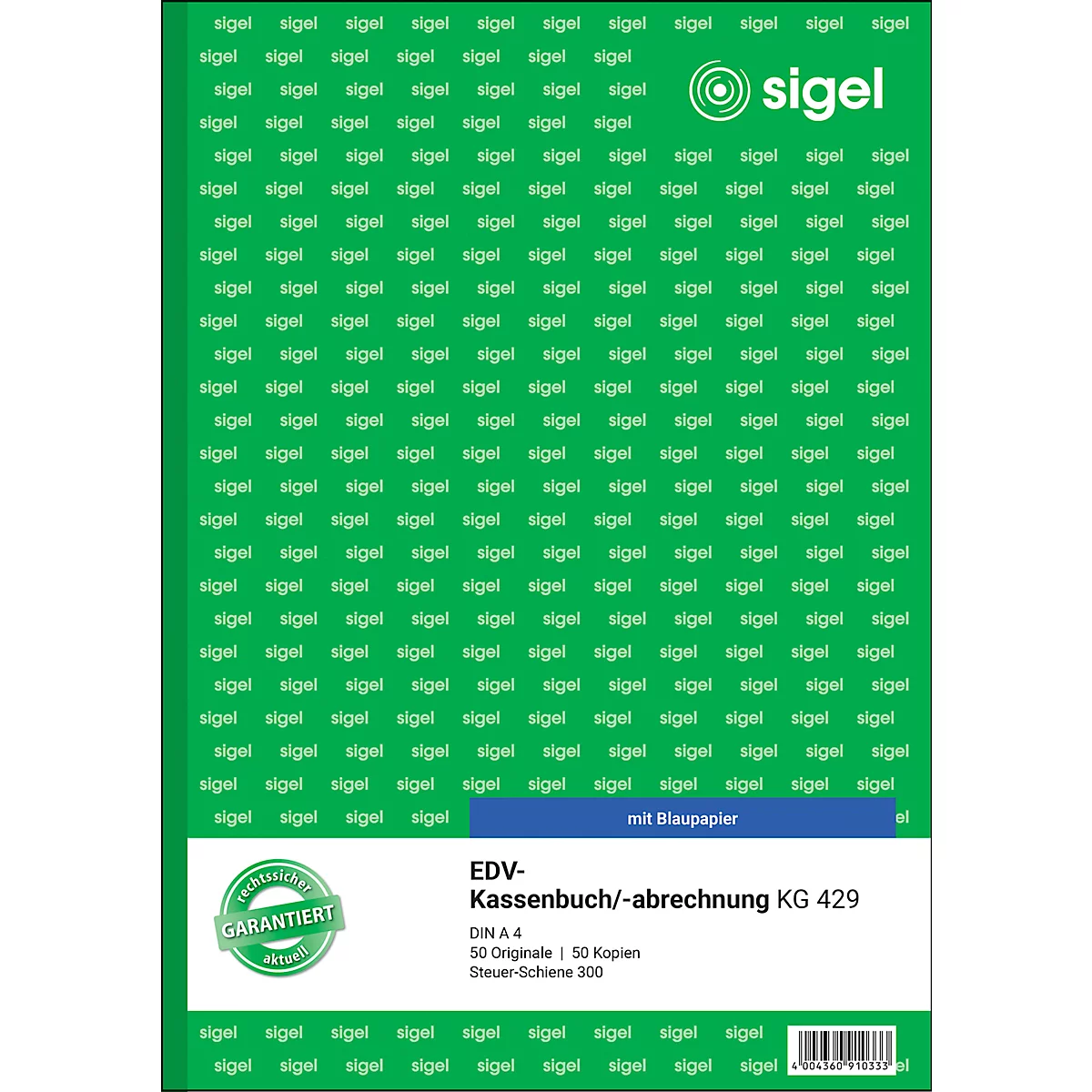 Livre de comptes lignes standard pour impression 300 KG429 sigel®, format A4 portrait, 2 x 50 feuilles