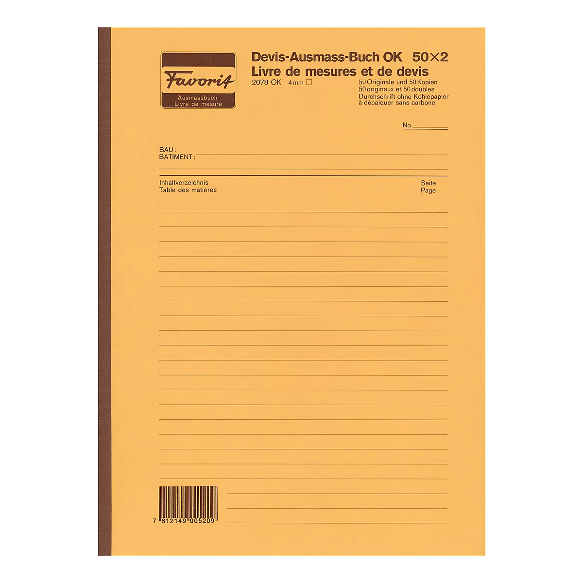 Livre de mesures et de devis, 4 mm avec couverture,