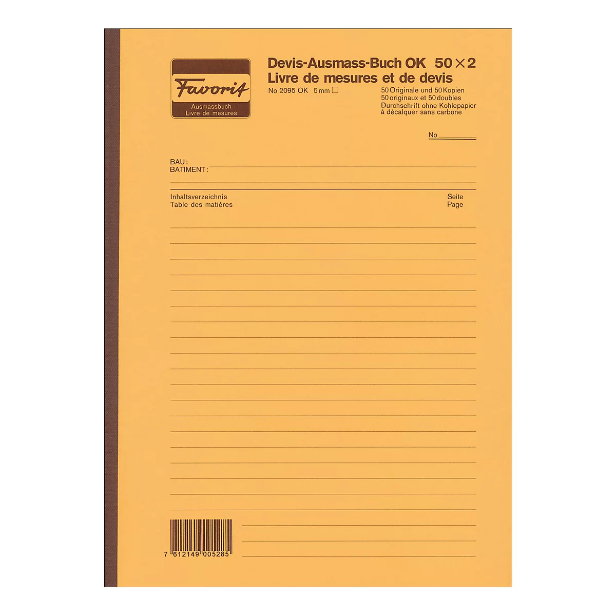Livre de mesures et de devis 5 mm avec couverture