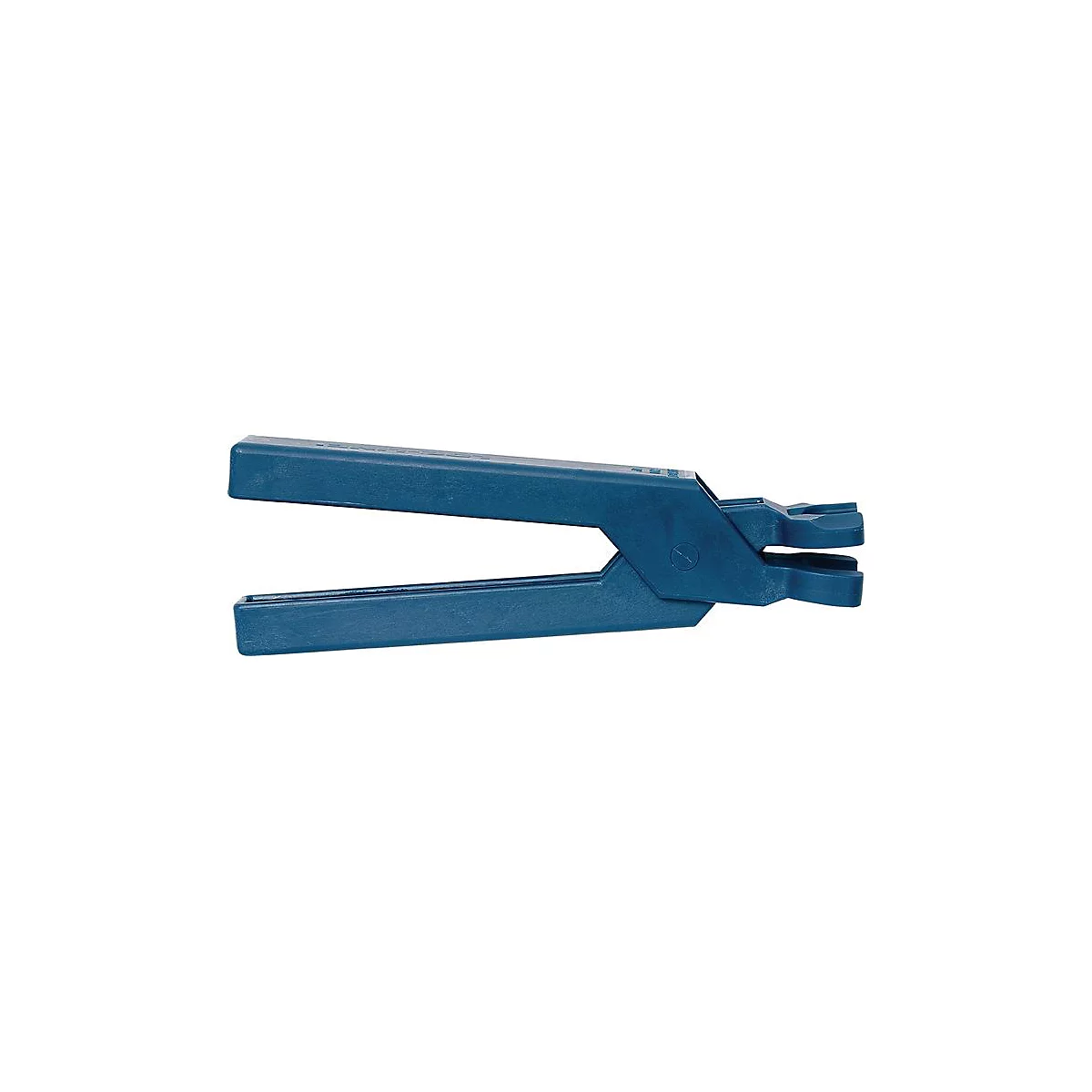 Blauwe, tangachtige klem voor kabelbinders met schuine handgrepen.