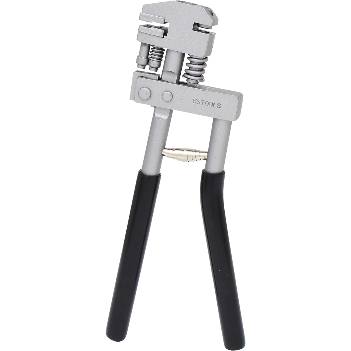 Eine Metall-Crimpzange, mit schwarzen Griffen und der Aufschrift KSTOOLS.