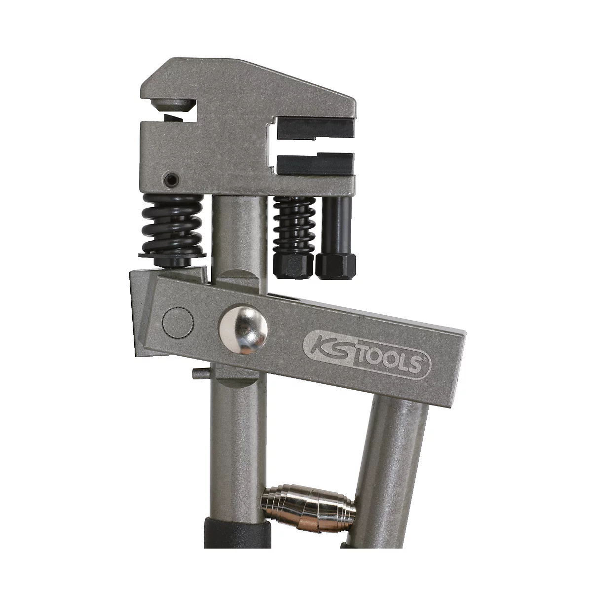 Grau-metallene Crimpzange, KS TOOLS Logo, Federn.