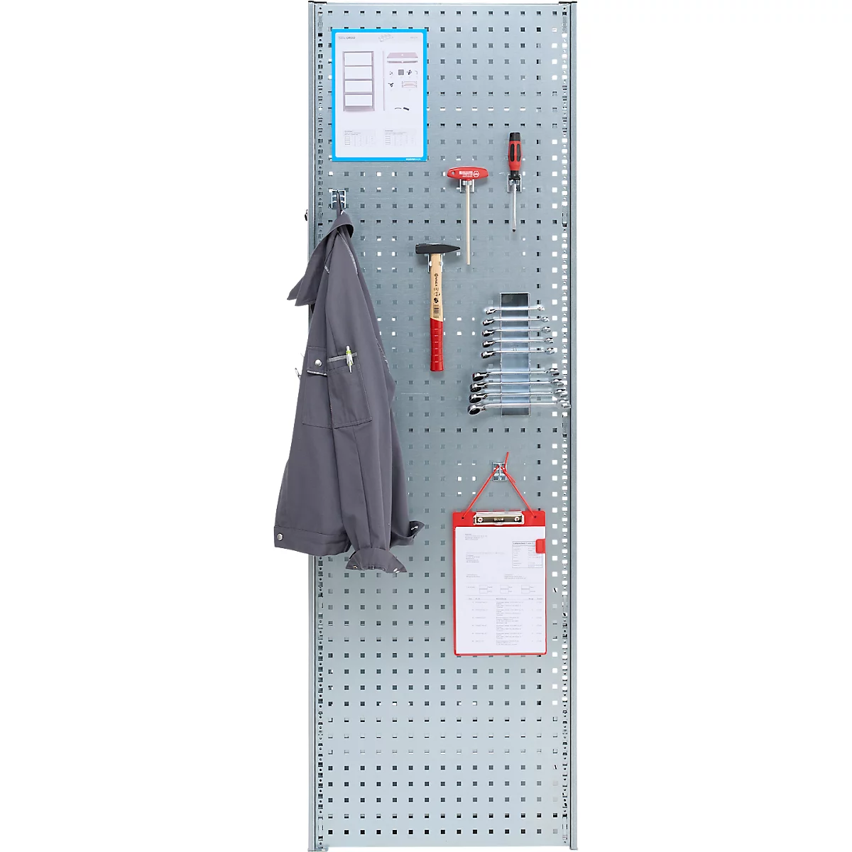 Lochblechwand für Grundregal/Anbauregal ORDO Industry, multifunktional, Quadratlochung 10-38 mm, magnethaftend, B 500 x T 1,5 x H 2000 mm, Stahl, verzinkt