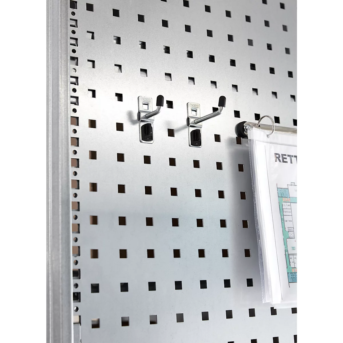 Lochblechwand für Grundregal/Anbauregal ORDO Industry, multifunktional, Quadratlochung 10-38 mm, magnethaftend, B 500 x T 1,5 x H 2000 mm, Stahl, verzinkt