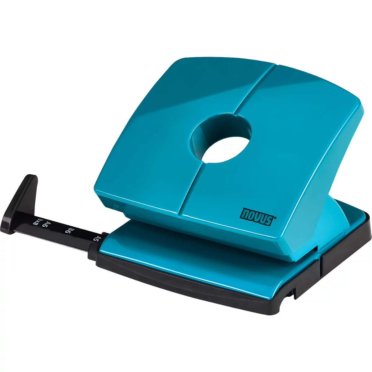 Locher NOVUS B 220, bis zu 20 Blatt, für A4/A5/A6/B5/B6/US/3x8/Folio, Anschlagschiene, Vollmetall & Kunststoff, bright-petrol