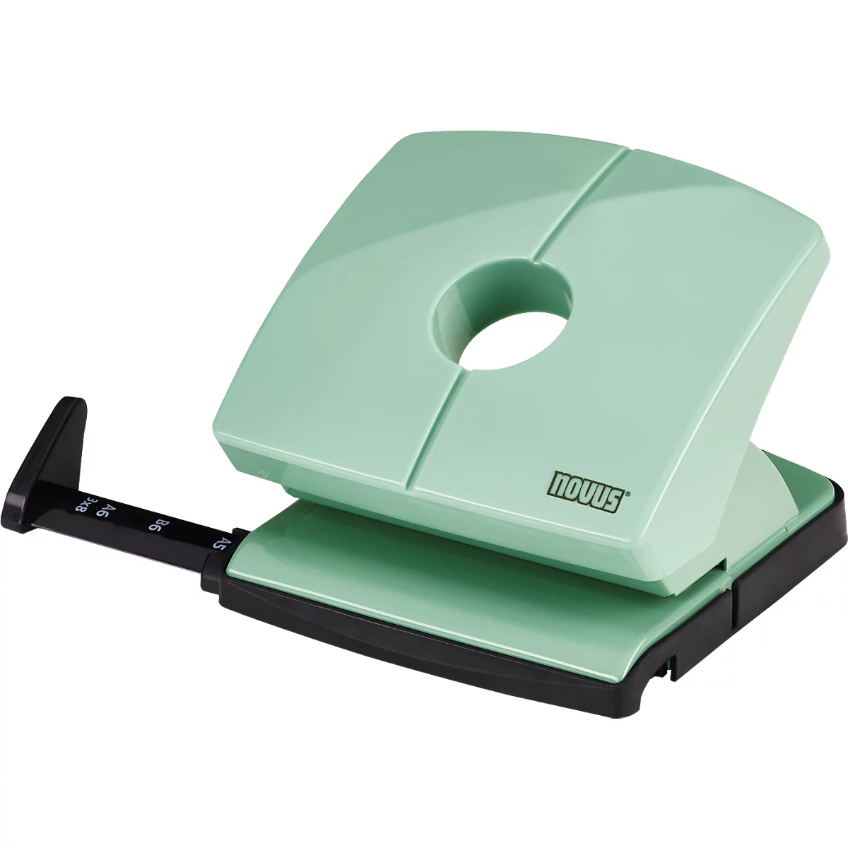 Locher NOVUS B 220, bis zu 20 Blatt, für A4/A5/A6/B5/B6/US/3x8/Folio, Anschlagschiene, Vollmetall & Kunststoff, mellow-mint