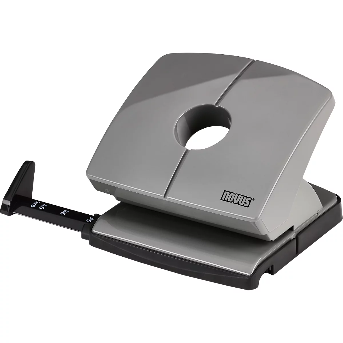 Locher NOVUS B 220, bis zu 20 Blatt, für A4/A5/A6/B5/B6/US/3x8/Folio, Anschlagschiene, Vollmetall & Kunststoff, smart-grey
