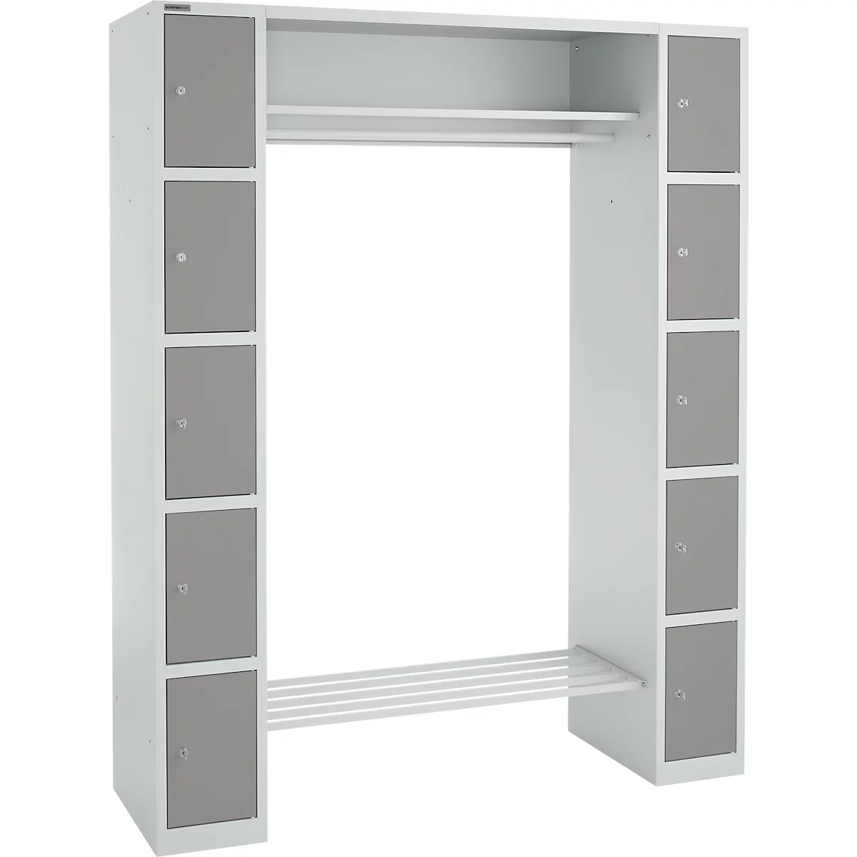 Lockerkast - B 1565 x D 500 x H 1950 mm - 2 x 5 vakken - met hoedenplank en kledingstang - schoenrek - lichtgrijs en platinagrijs - ons merk Schäfer Shop Select