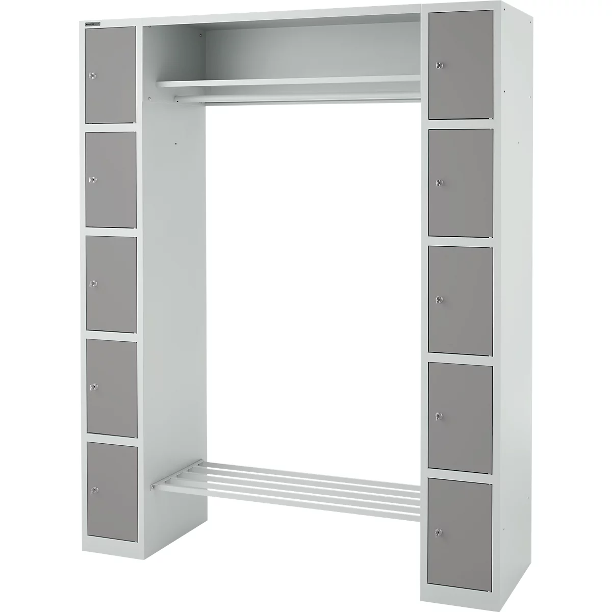 Lockerkast - B 1565 x D 500 x H 1950 mm - 2 x 5 vakken - met hoedenplank en kledingstang - schoenrek - lichtgrijs en platinagrijs - ons merk Schäfer Shop Select