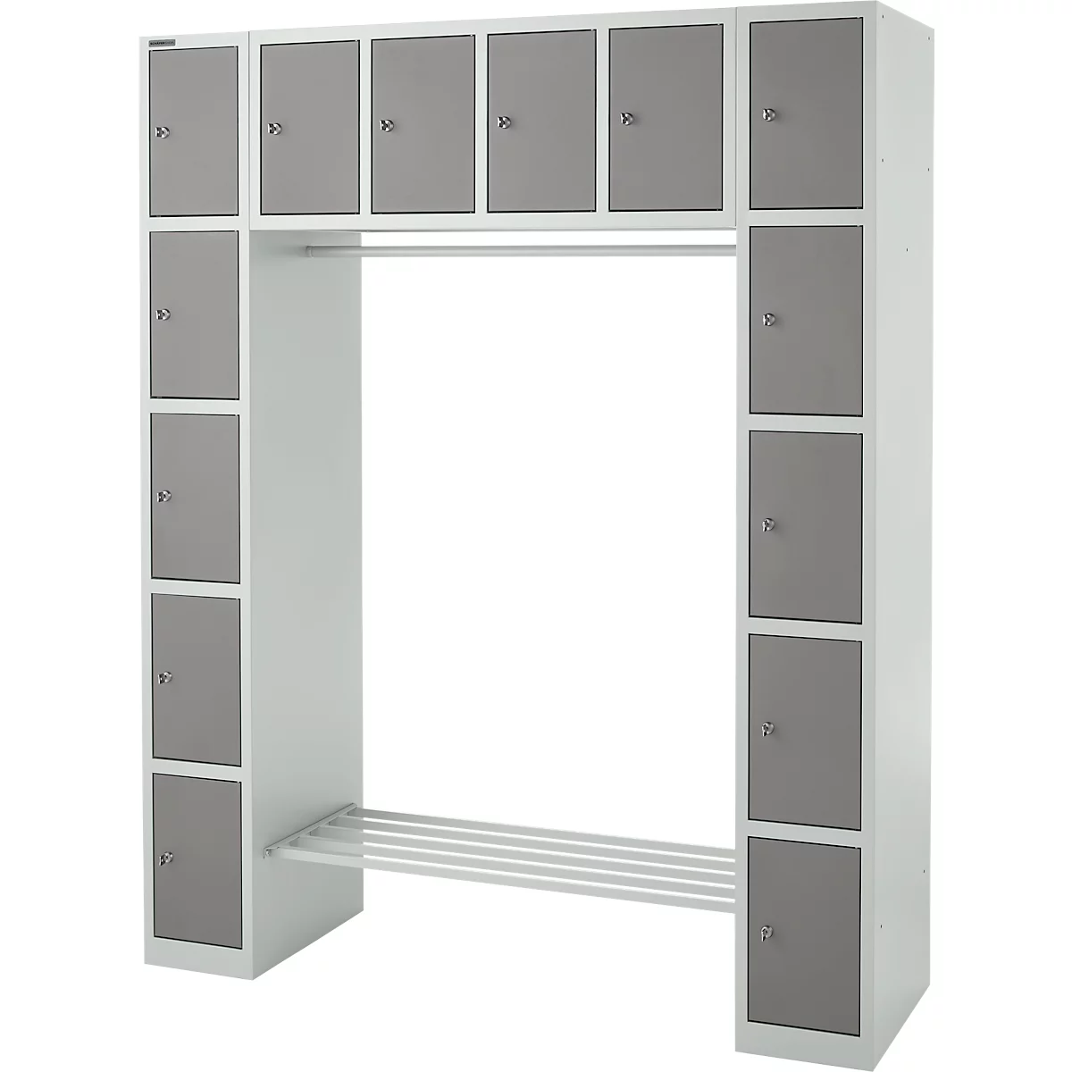 Lockerkast - B 1565 x D 500 x H 1950 mm - 3 x 4 vakken - met kledingstang - schoenrek - lichtgrjs en platinagrijs - ons merk Schäfer Shop Select
