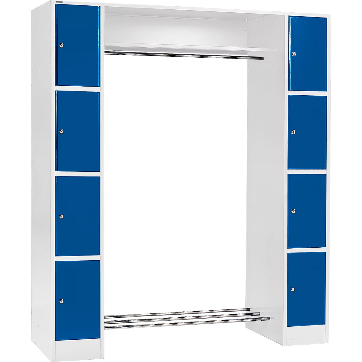 Lockerkast - B 1735 x D 500 x H 1950 mm - 2 x 4 vakken - met hoedenplank en kledingstang - schoenrek - lichtgrijs en gentiaanblauw - ons merk Schäfer Shop