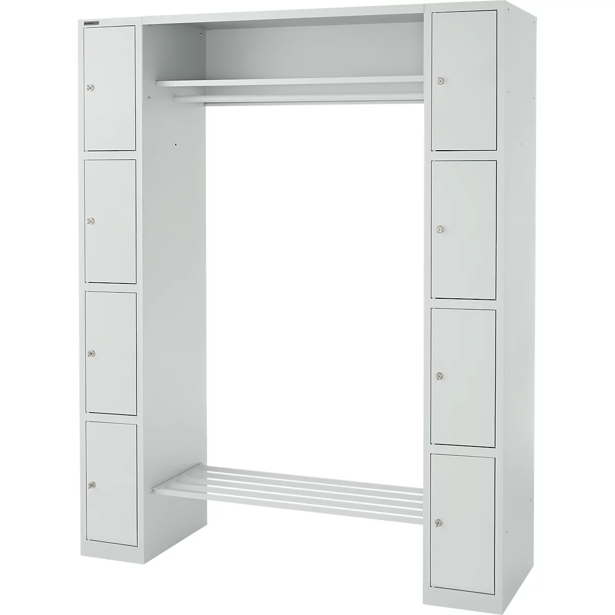 Lockerkast - B 1735 x D 500 x H 1950 mm - 2 x 4 vakken - met hoedenplank en kledingstang - schoenrek - lichtgrijs - ons merk Schäfer Shop