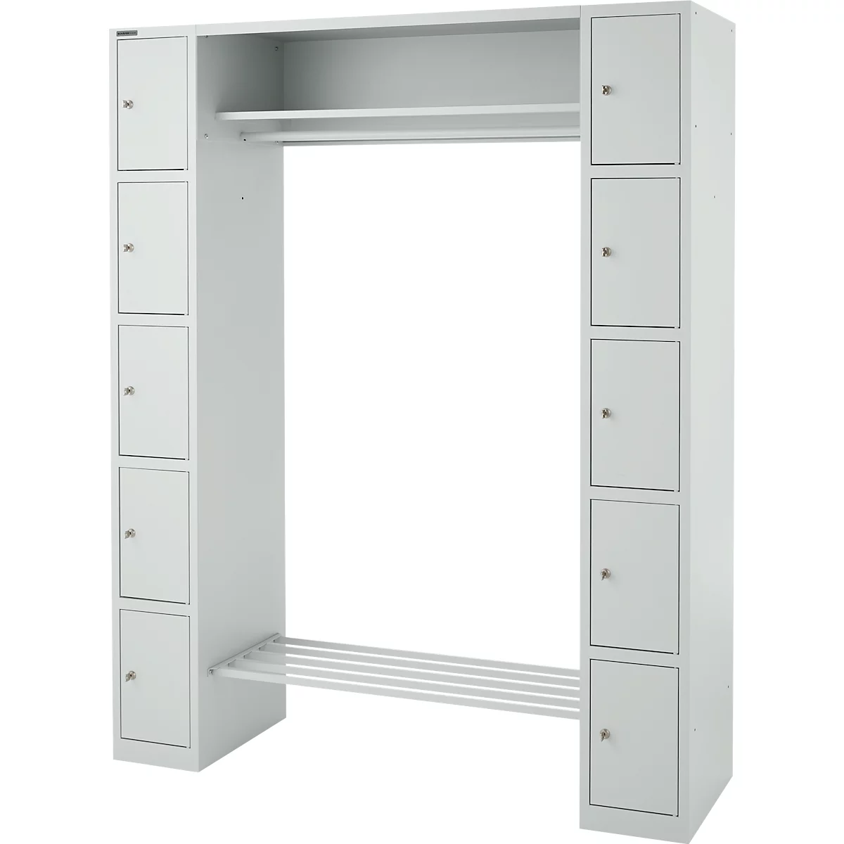 Lockerkast - B 1735 x D 500 x H 1950 mm - 2 x 5 vakken - met hoedenplank en kledingstang - schoenrek - lichtgrijs - ons merk Schäfer Shop