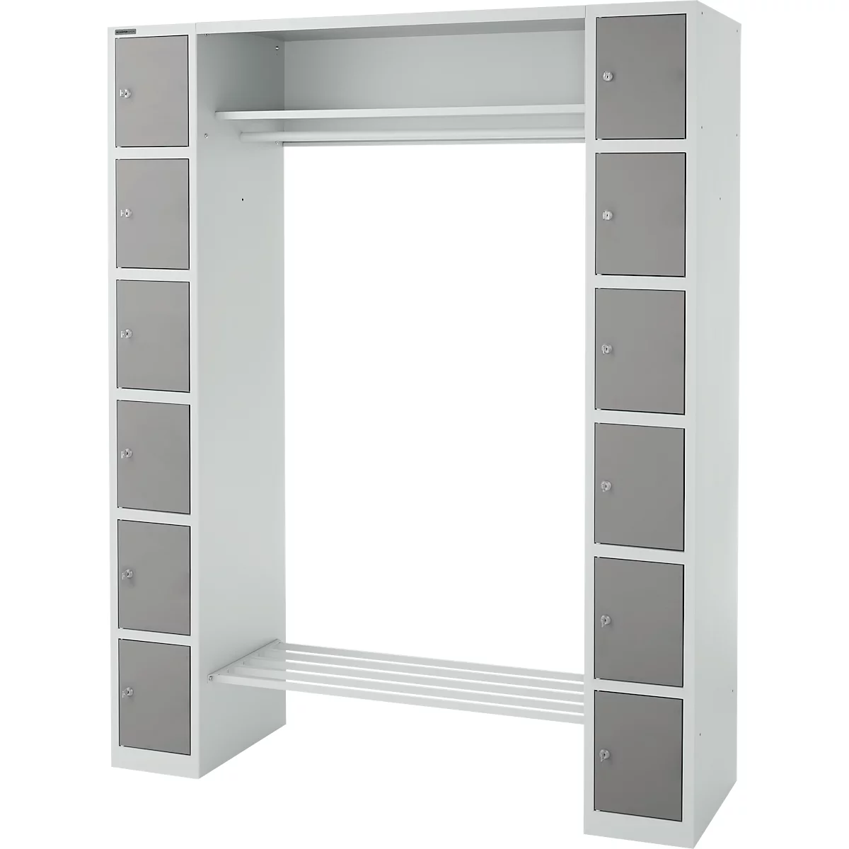 Lockerkast - B 1735 x D 500 x H 1950 mm - 2 x 6 vakken - met hoedenplank en kledingstang - schoenrek - lichtgrijs en platinagrijs - ons merk Schäfer Shop