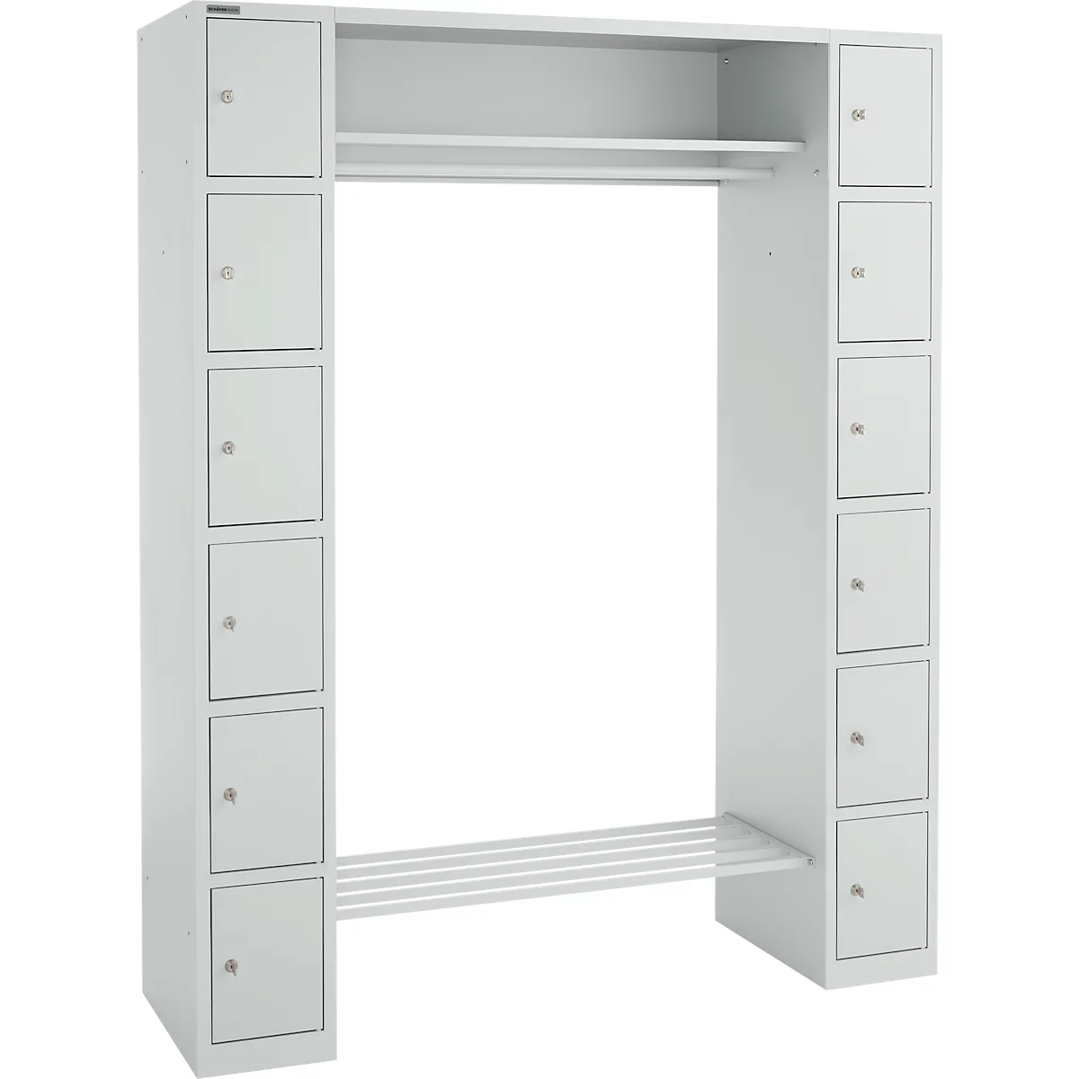 Lockerkast - B 1735 x D 500 x H 1950 mm - 2 x 6 vakken - met hoedenplank en kledingstang - schoenrek - lichtgrijs - ons merk Schäfer Shop