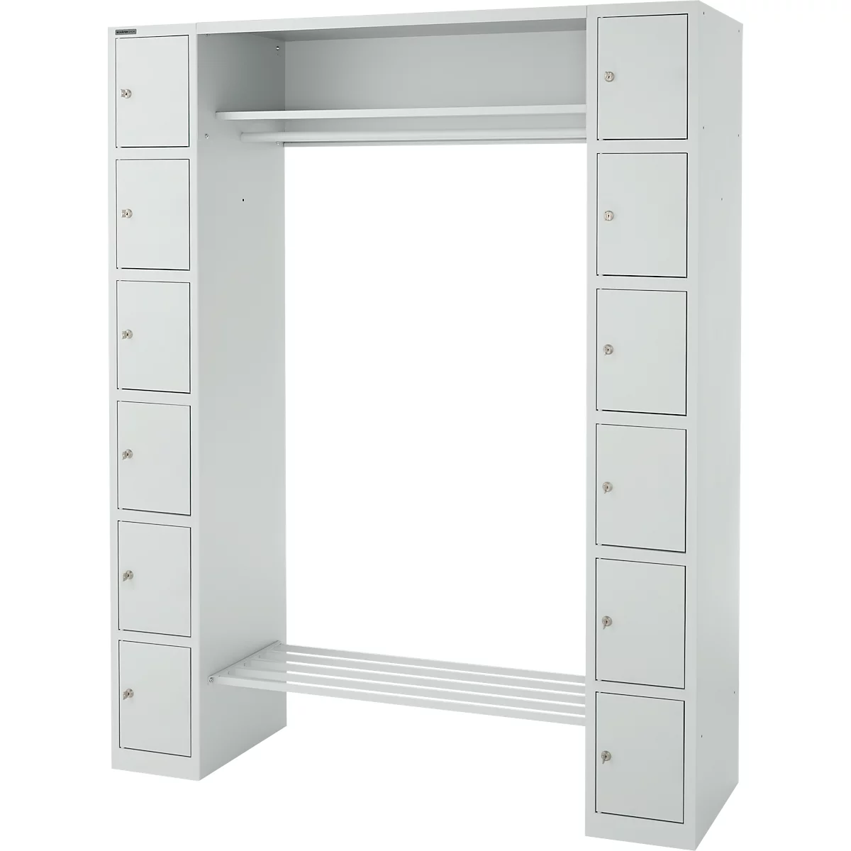 Lockerkast - B 1735 x D 500 x H 1950 mm - 2 x 6 vakken - met hoedenplank en kledingstang - schoenrek - lichtgrijs - ons merk Schäfer Shop