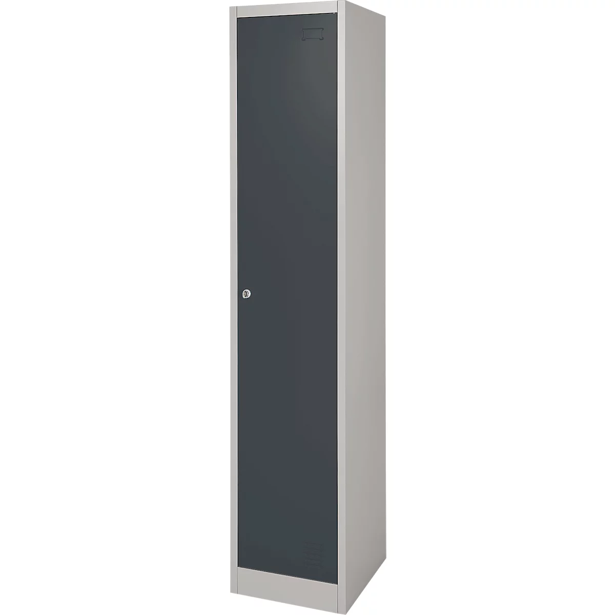 Lockerkast, staal, cilinderslot, met etikethouder, 1 compartiment, licht zilver/antraciet RAL 7016