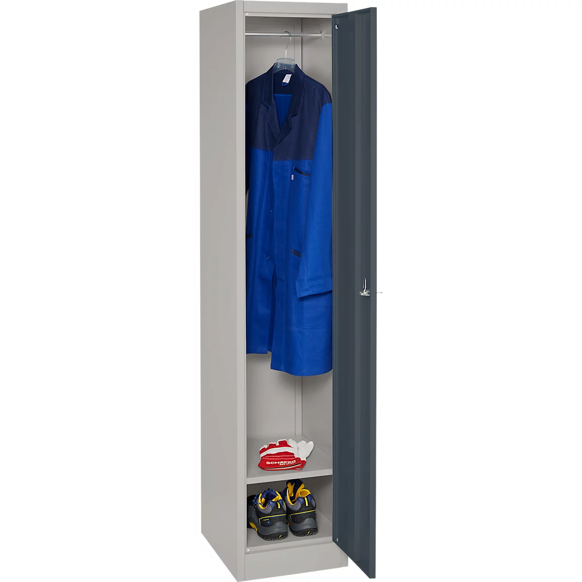 Lockerkast, staal, cilinderslot, met etikethouder, 1 compartiment, licht zilver/antraciet RAL 7016
